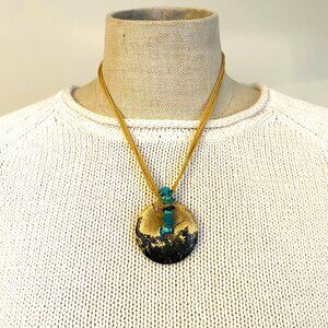 Gemstone Pendant and Turquise Gemstone on Multi-strand Necklace